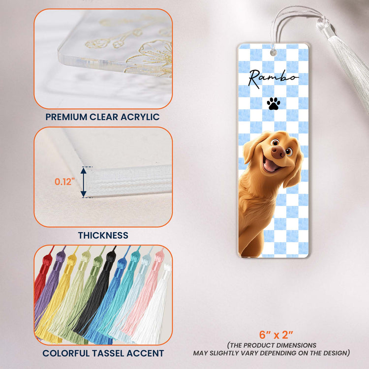 Retro-Checkered-Floral-Stripe-Peeking-Pet,-Reading-Gift-For-Pet-Lover-Custom-Bookmark-8