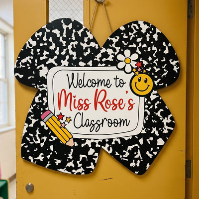 Ribbon Shape Composition Book Style Back To School Classroom Decor - Personalized Wood Sign