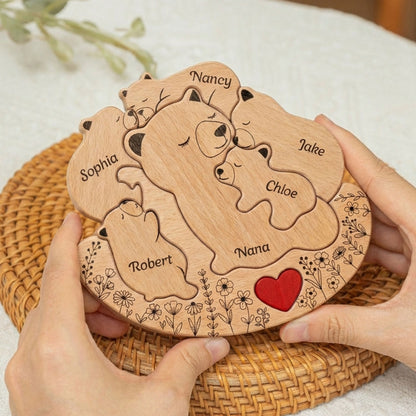 Rolling Mama Bear Family & Kids - Custom Names - Mother's Day Gift - Personalized Wooden Family Puzzle