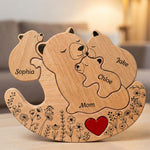 Rolling Mama Bear Family & Kids - Custom Names - Mother's Day Gift - Personalized Wooden Family Puzzle
