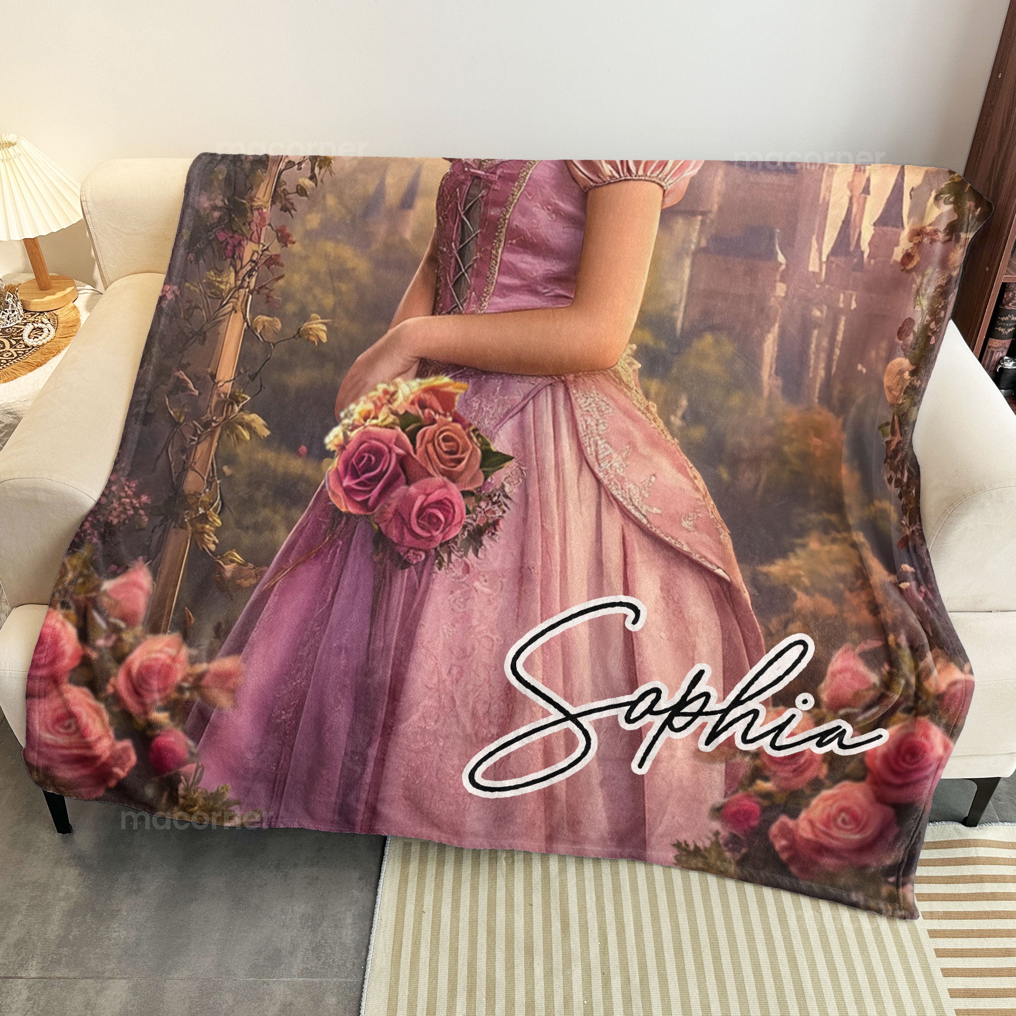 Rose Pink Princess - Gifts For Daughter, Little Girls - Custom Face & Name - Personalized Photo Blanket