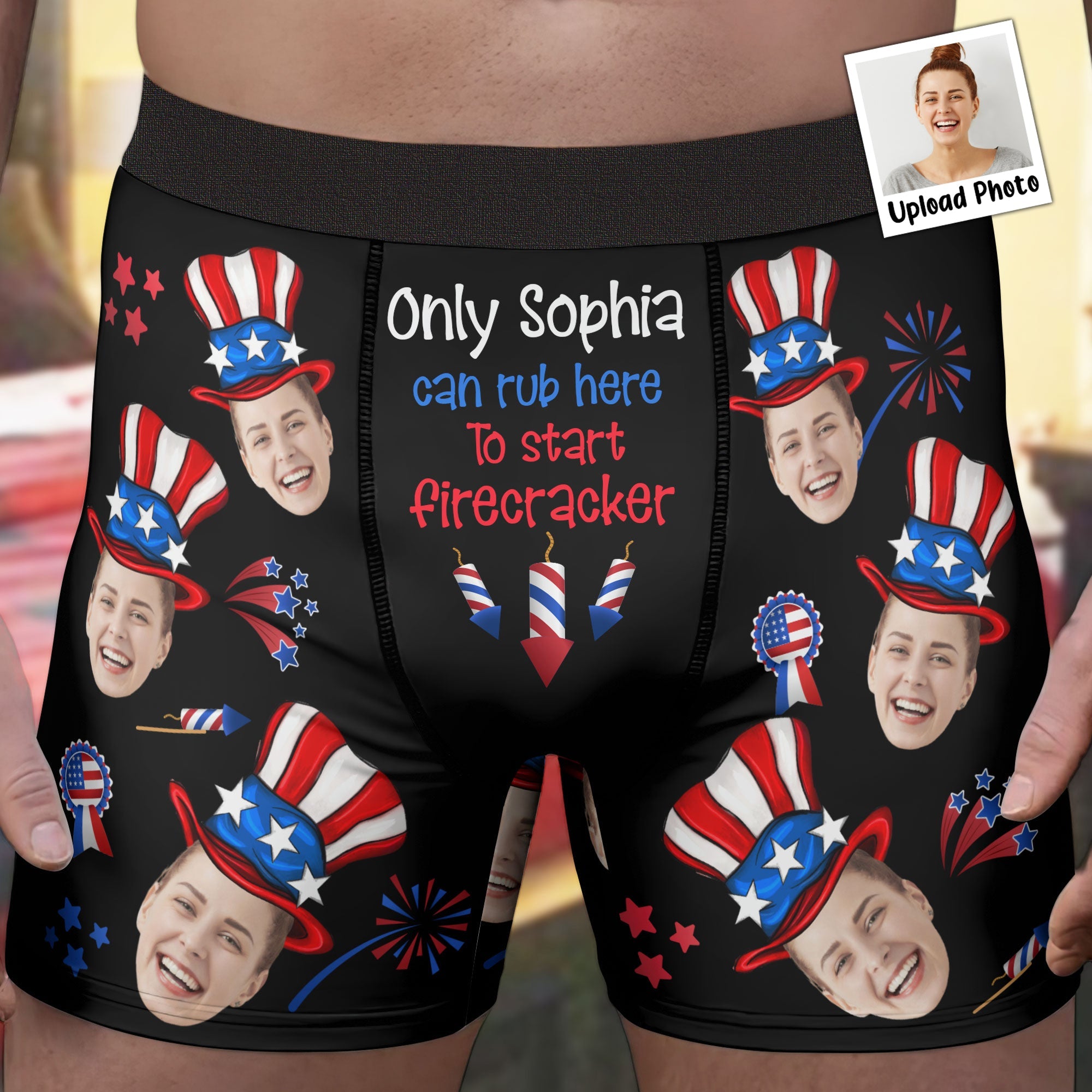 Rub Here To Start Firecracker - Personalized Photo Men's Boxer Briefs