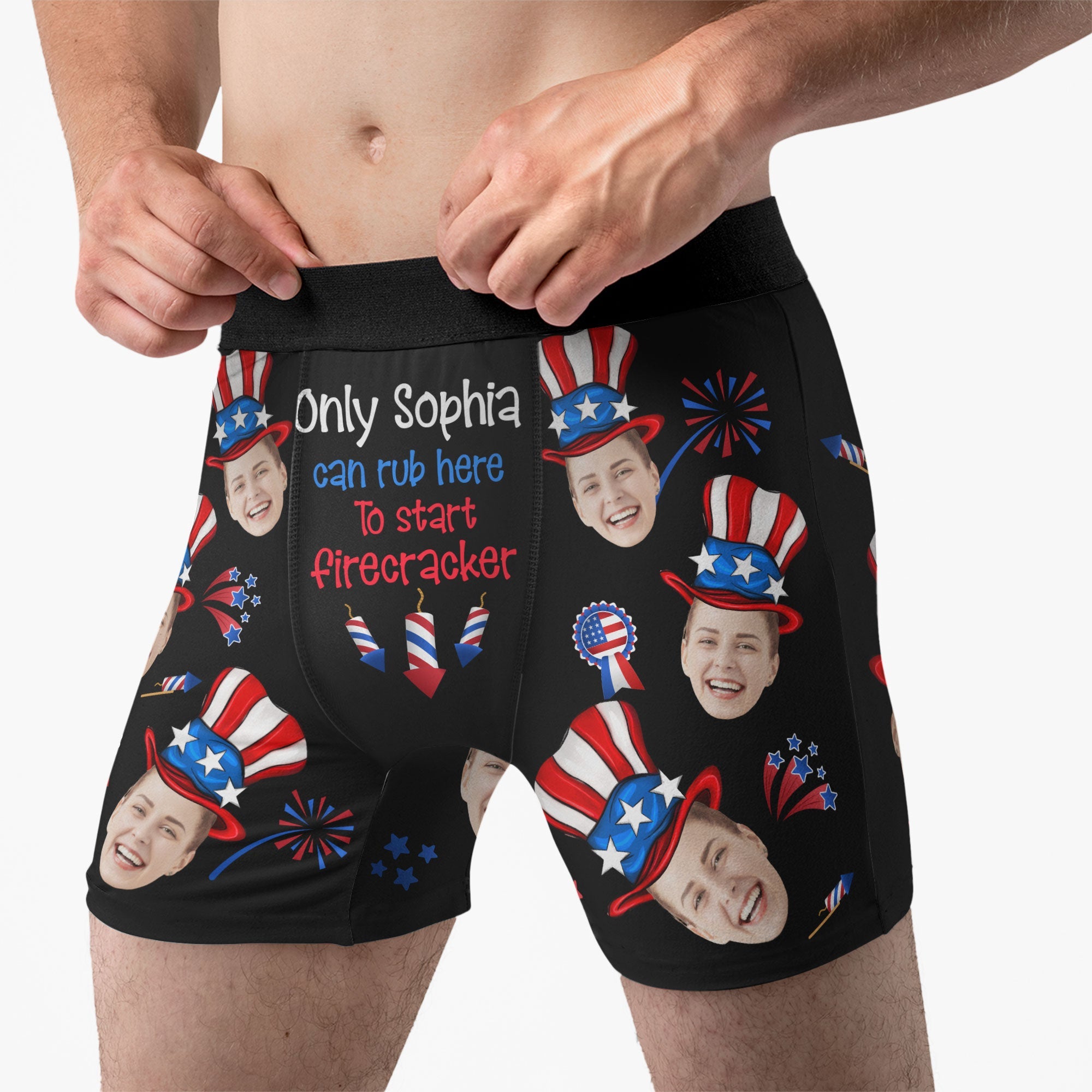 Rub Here To Start Firecracker - Personalized Photo Men's Boxer Briefs