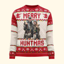 Run Run Rudolph - Hunting Christmas Gifts For Dad, Grandpa, Husband - Personalized Photo Ugly Sweater