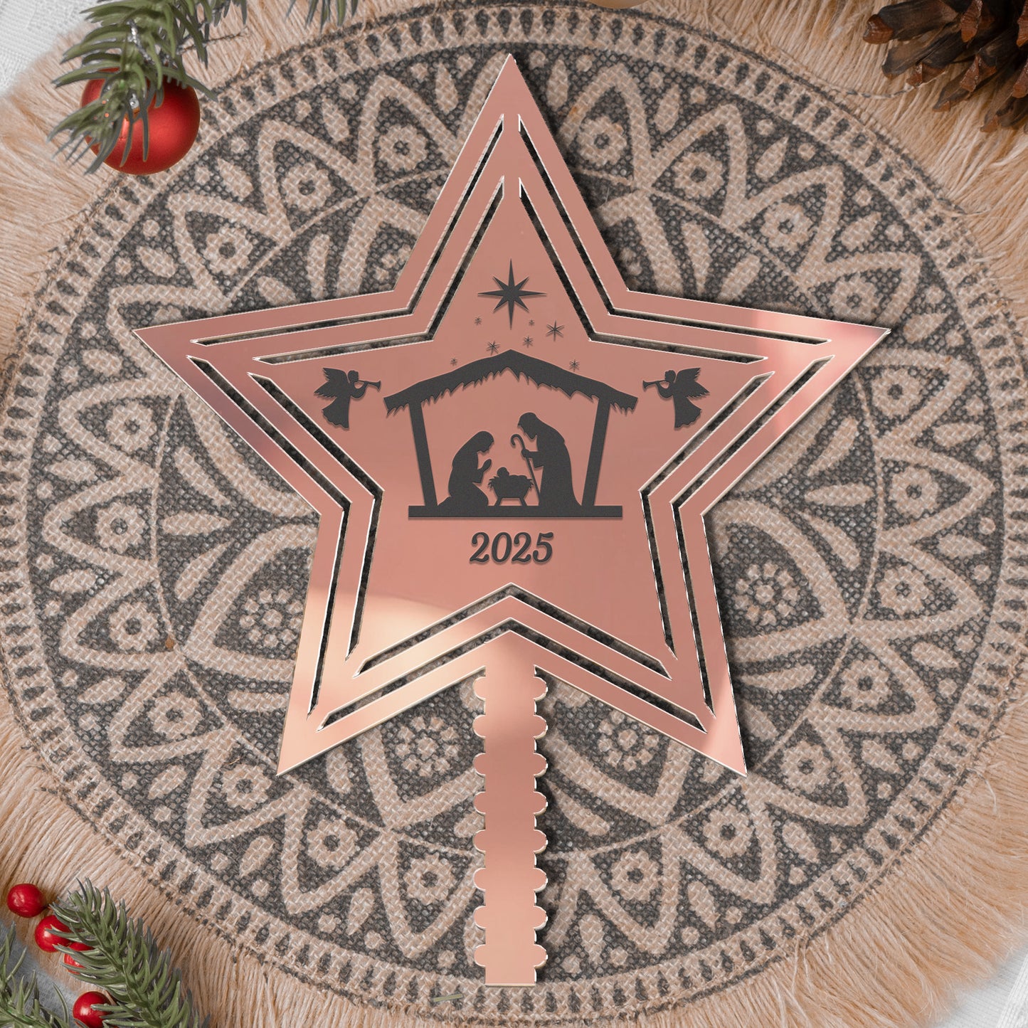 Rustic Nativity Scene Christmas - Christmas Tree Topper