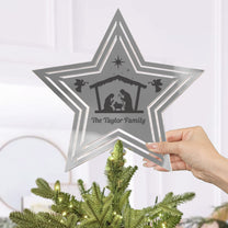 Rustic Nativity Scene With Cross-Shaped Christmas - Personalized Christmas Tree Topper
