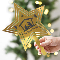 Rustic Nativity Scene With Cross-Shaped Christmas - Personalized Christmas Tree Topper