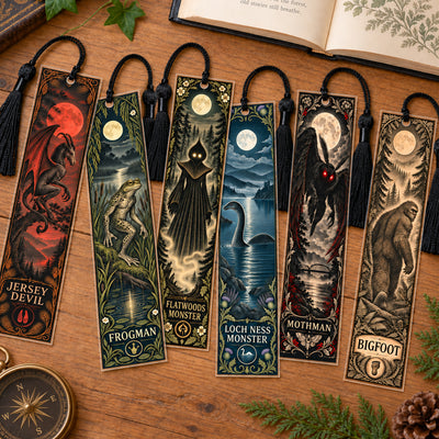 Ryptid, Spooky Reader, Featuring Mothman, Bigfoot, Frogman - Custom Bookmark