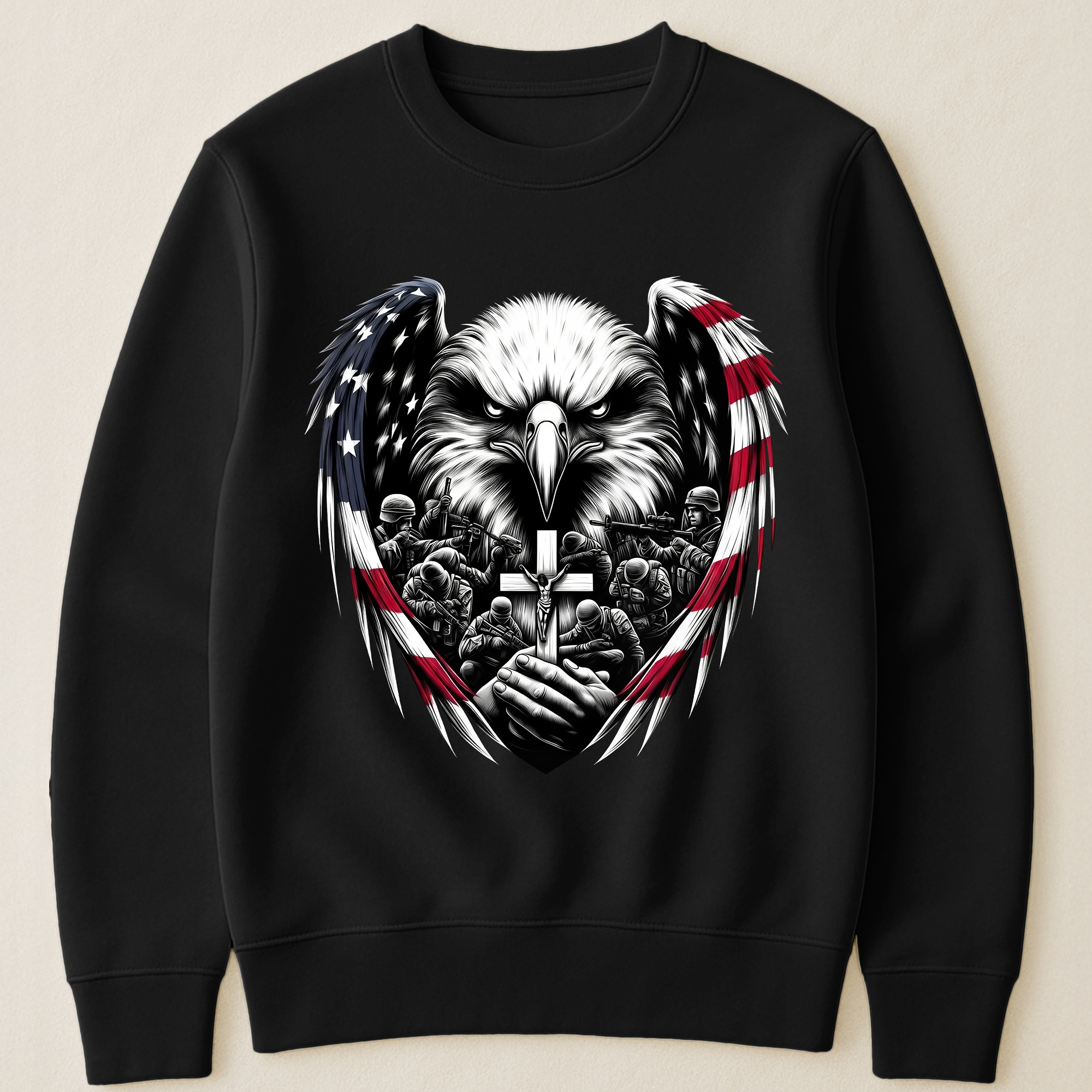 American Eagle Wings & Soldiers Praying Cross - Shirt