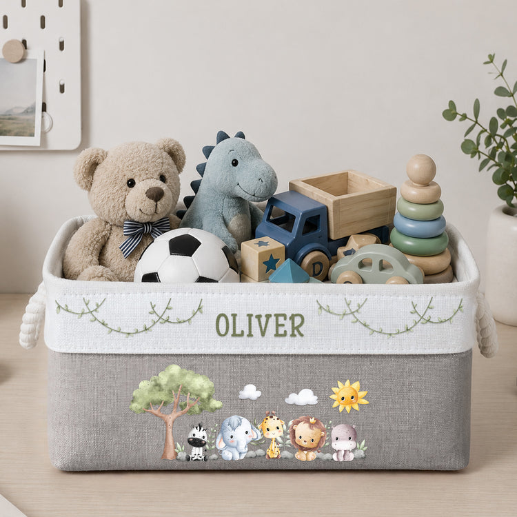 Safari-Jungle-Animals-Custom-Kid'S-Name-Personalized-Storage-Basket-3