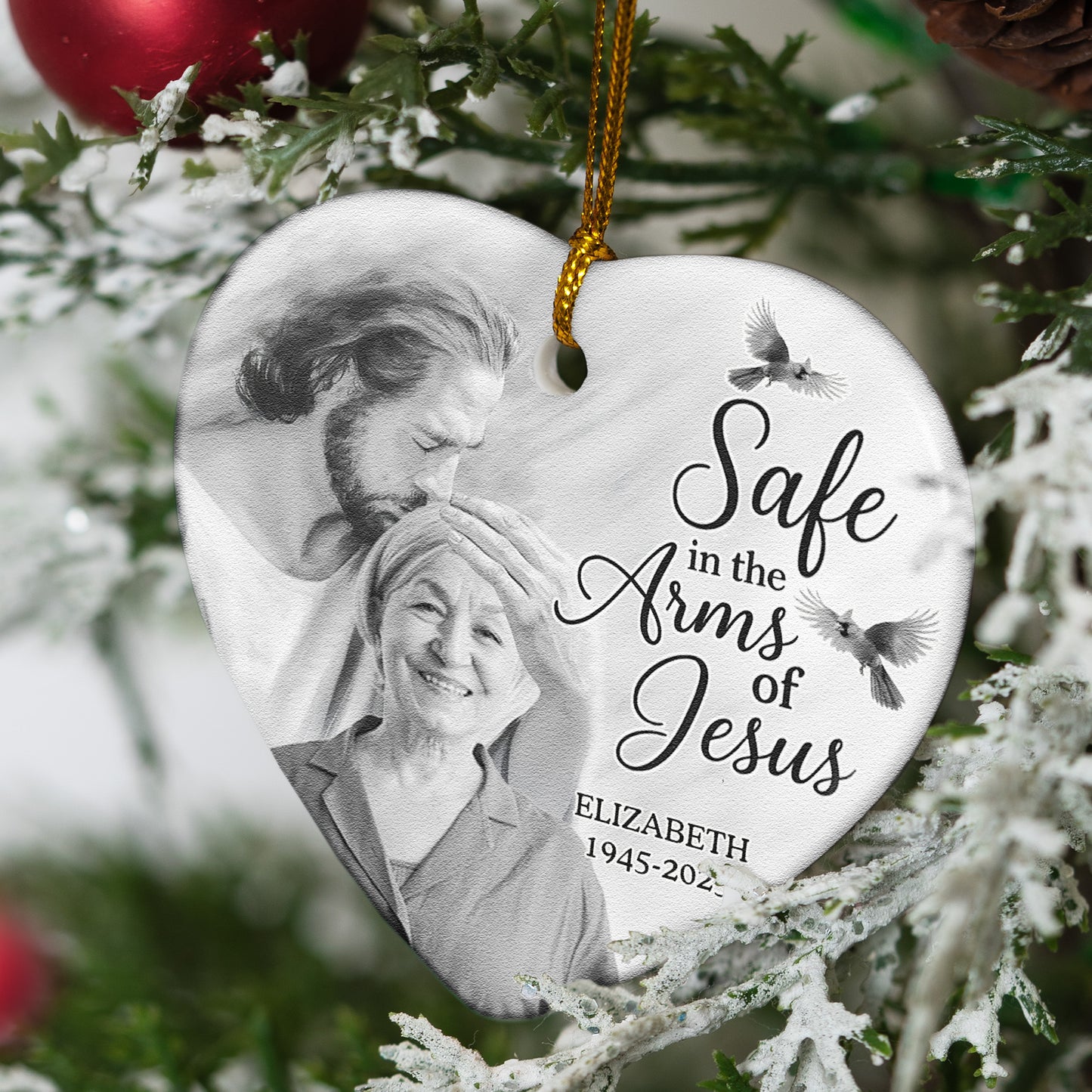 Safe In The Arm Of Jesus - Personalized Ceramic Photo Ornament