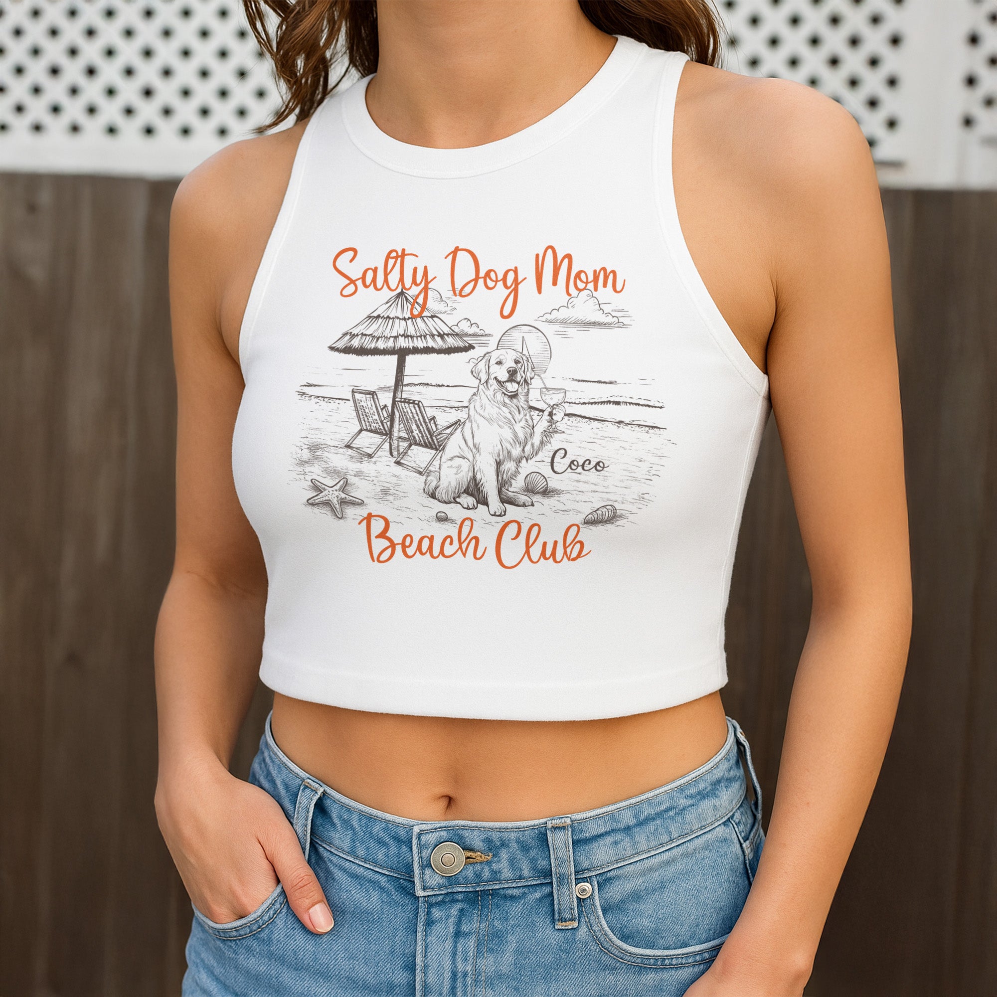 Salty Dog Mom Beach Club - Custom Crop Tank Top