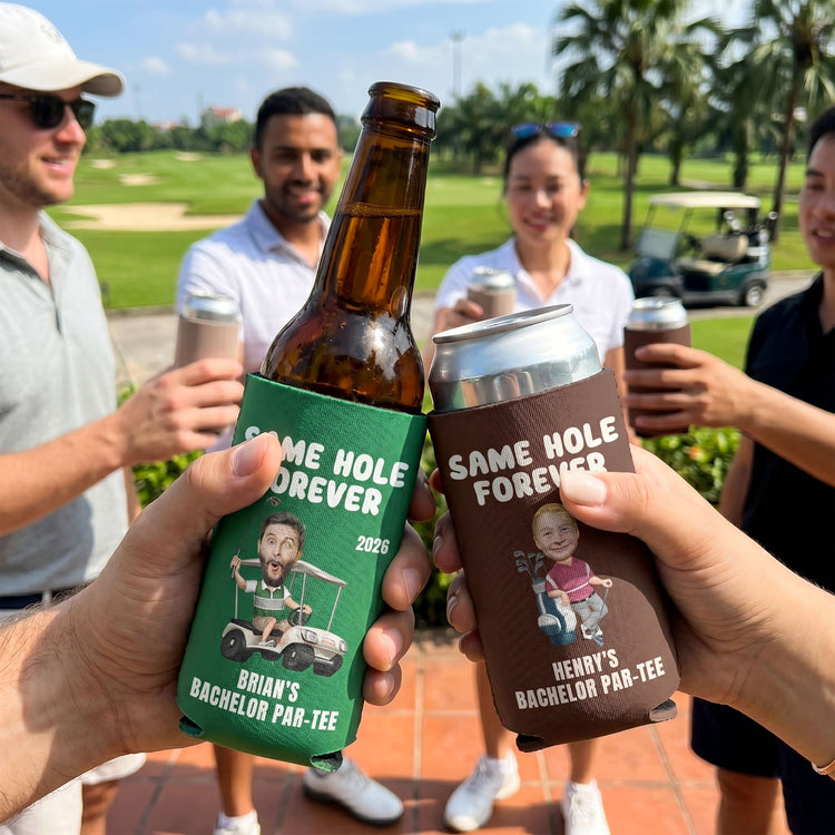 Same-Hole-Forever-Golf-Bachelor-Party-Favors-Custom-His-Funny-Face-Personalized-Can-Cooler-4