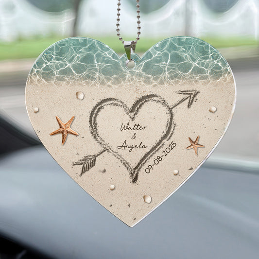Sand Heart Custom Name - Personalized Rear View Mirror Accessory