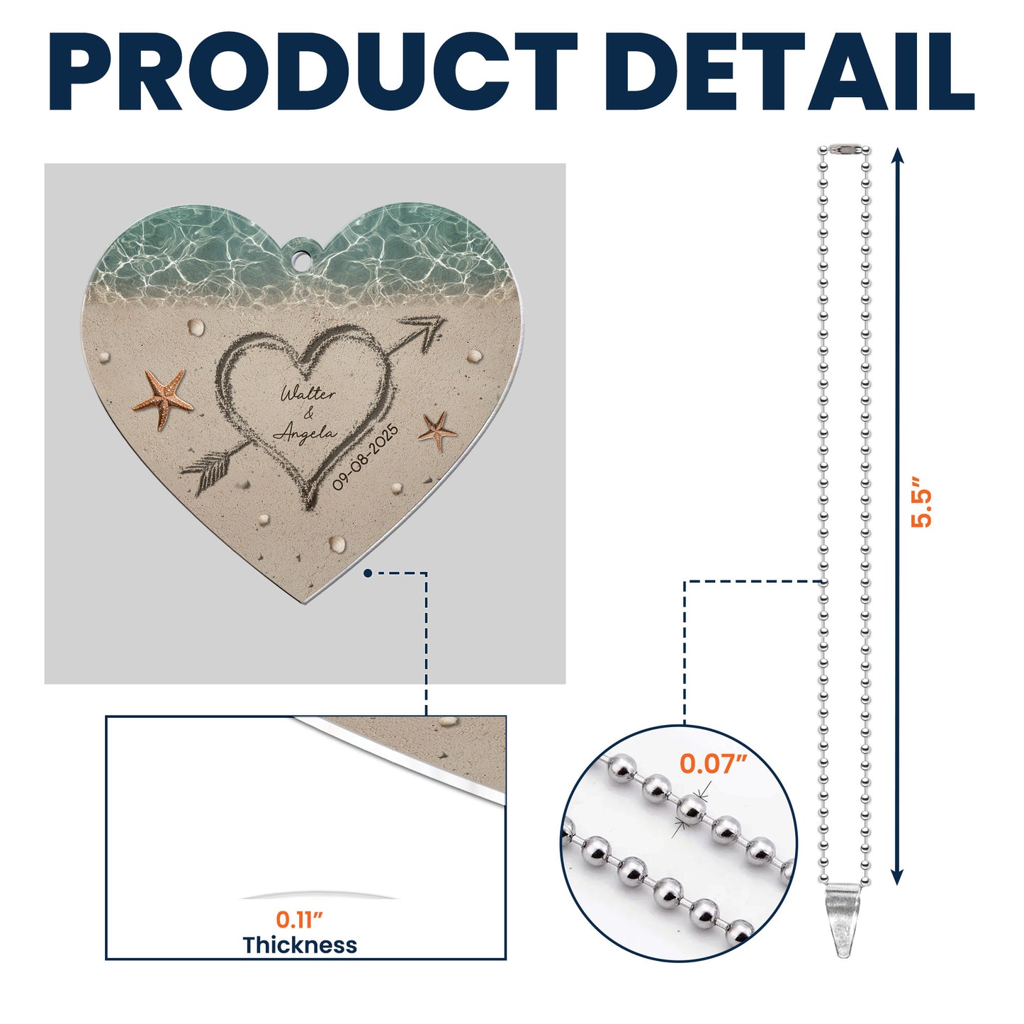 Sand Heart Custom Name - Personalized Rear View Mirror Accessory