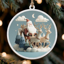 Santa Claus And Reindeers - Wooden Ornament