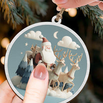 Santa Claus And Reindeers - Wooden Ornament
