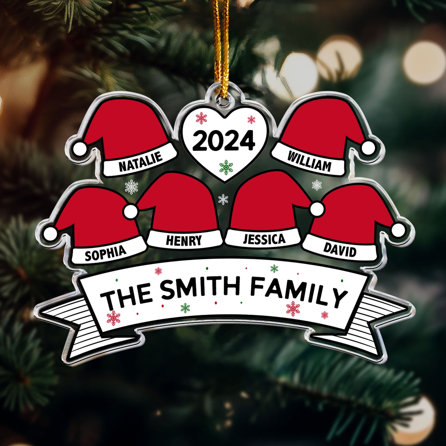 Santa Hat Family - Personalized Acrylic Ornament