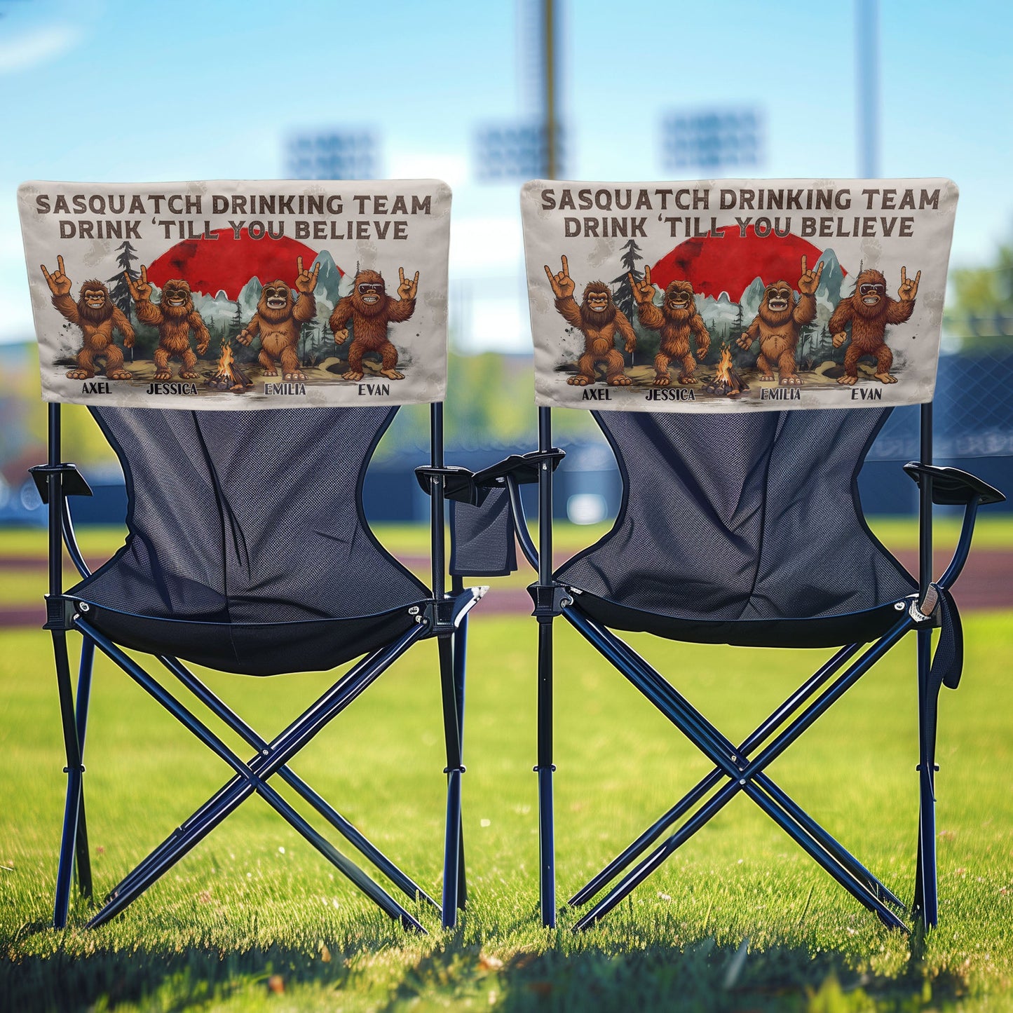 Sasquatch Drinking Team Drink Till You Believe - Personalized Folding Chair Cover