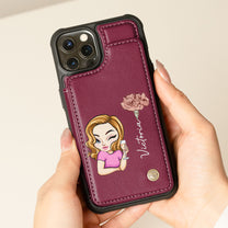 Sassy Girl Cartoon Character - Personalized Leather Flip Wallet Phone Case