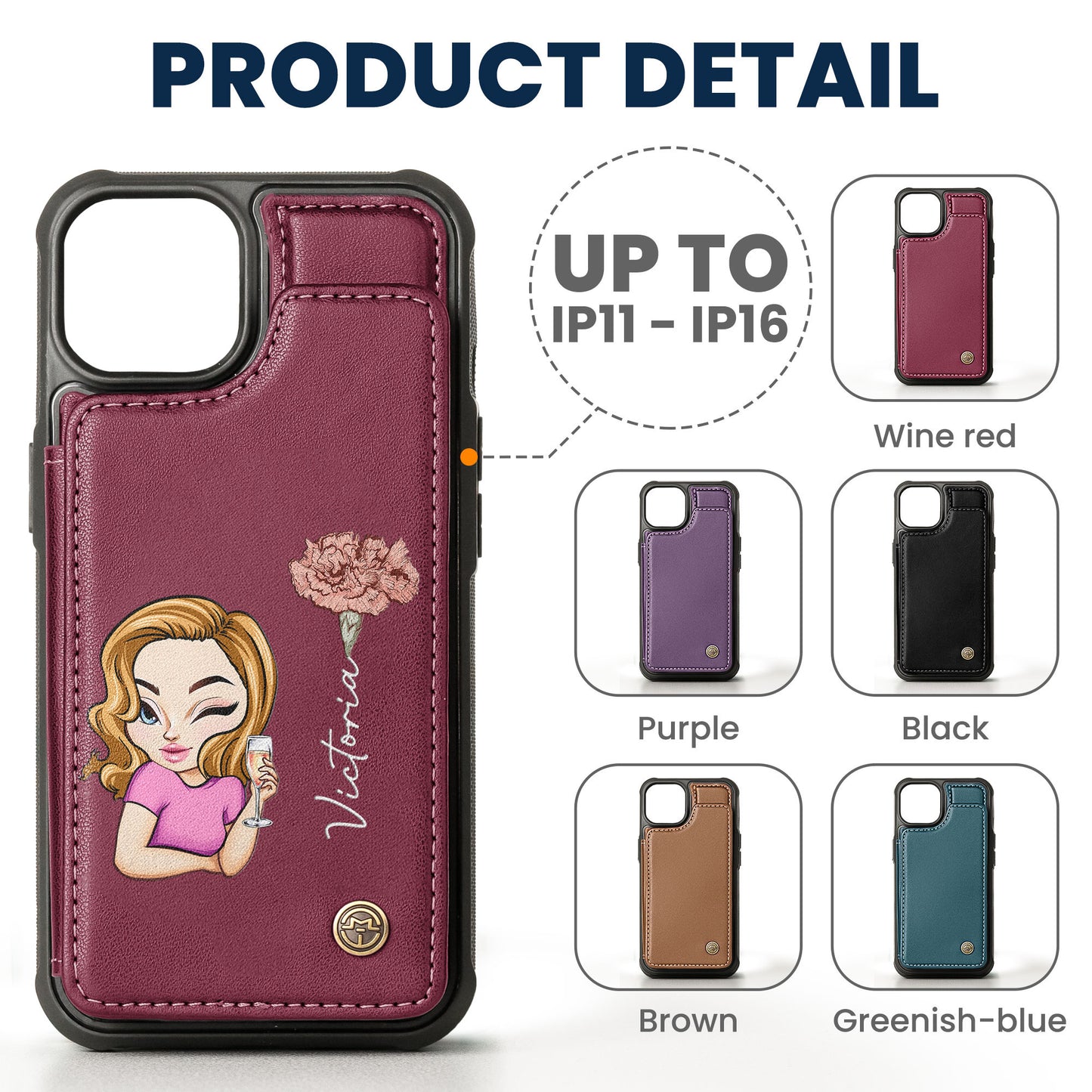 Sassy Girl Cartoon Character - Personalized Leather Flip Wallet Phone Case