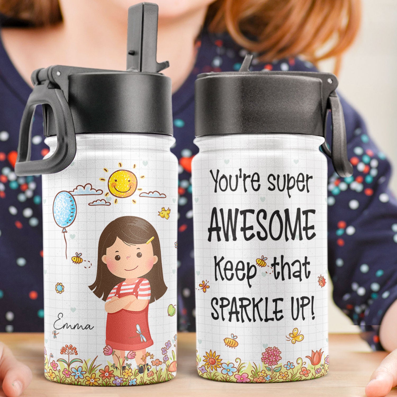 Sassy Little Soul - Personalized Kids Water Bottle With Straw Lid