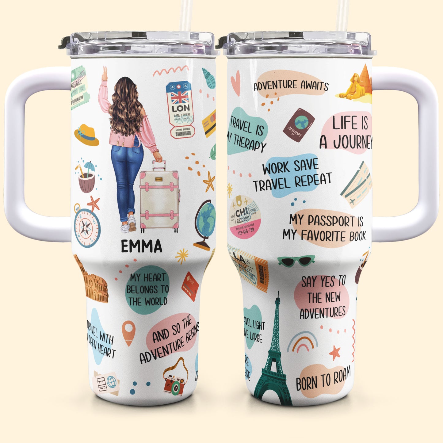 Say Yes To The New Adventures - Personalized 40oz Tumbler With Straw