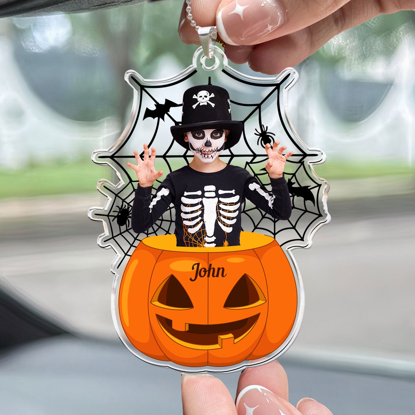 Scary Monster Kid In The Pumpkin Halloween Gift - Personalized Car Ornament