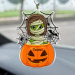 Scary Monster Kid In The Pumpkin Halloween Gift - Personalized Rear View Mirror Accessory, Halloween Ornament