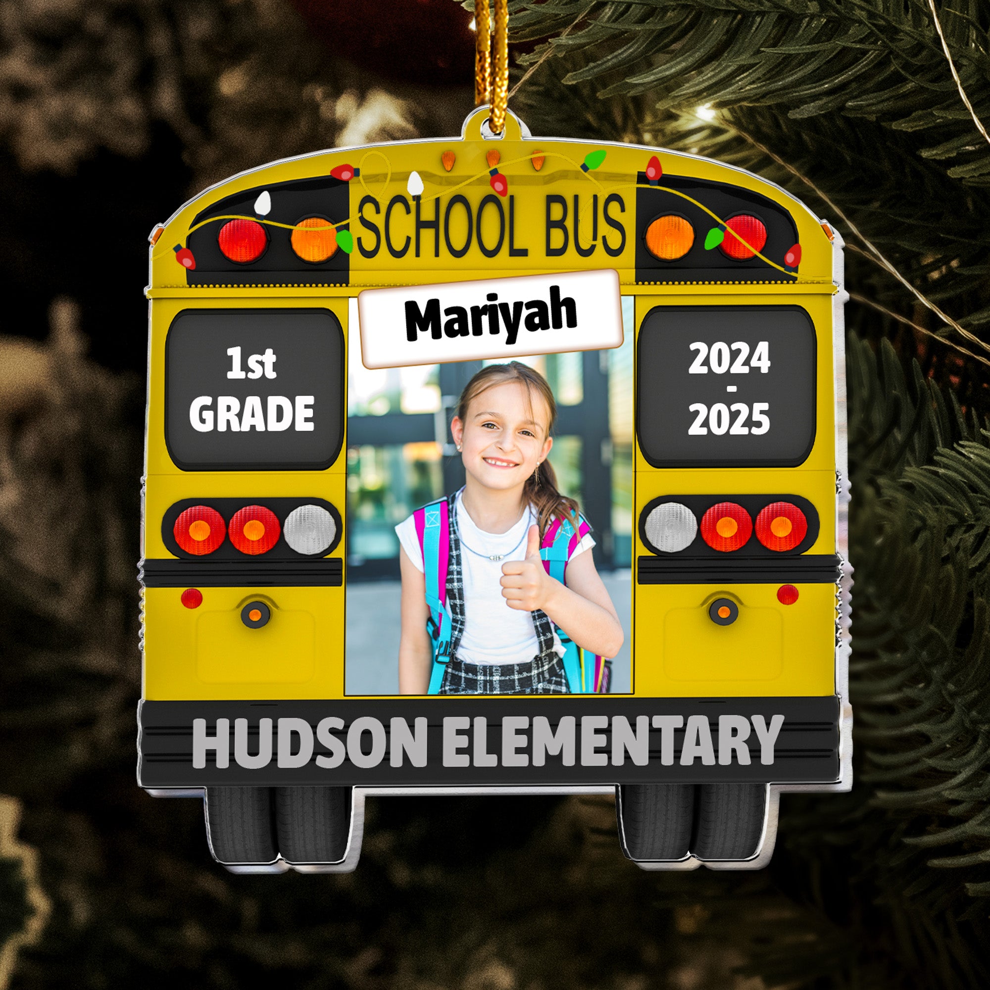 School Bus Kid - Personalized Acrylic Photo Ornament