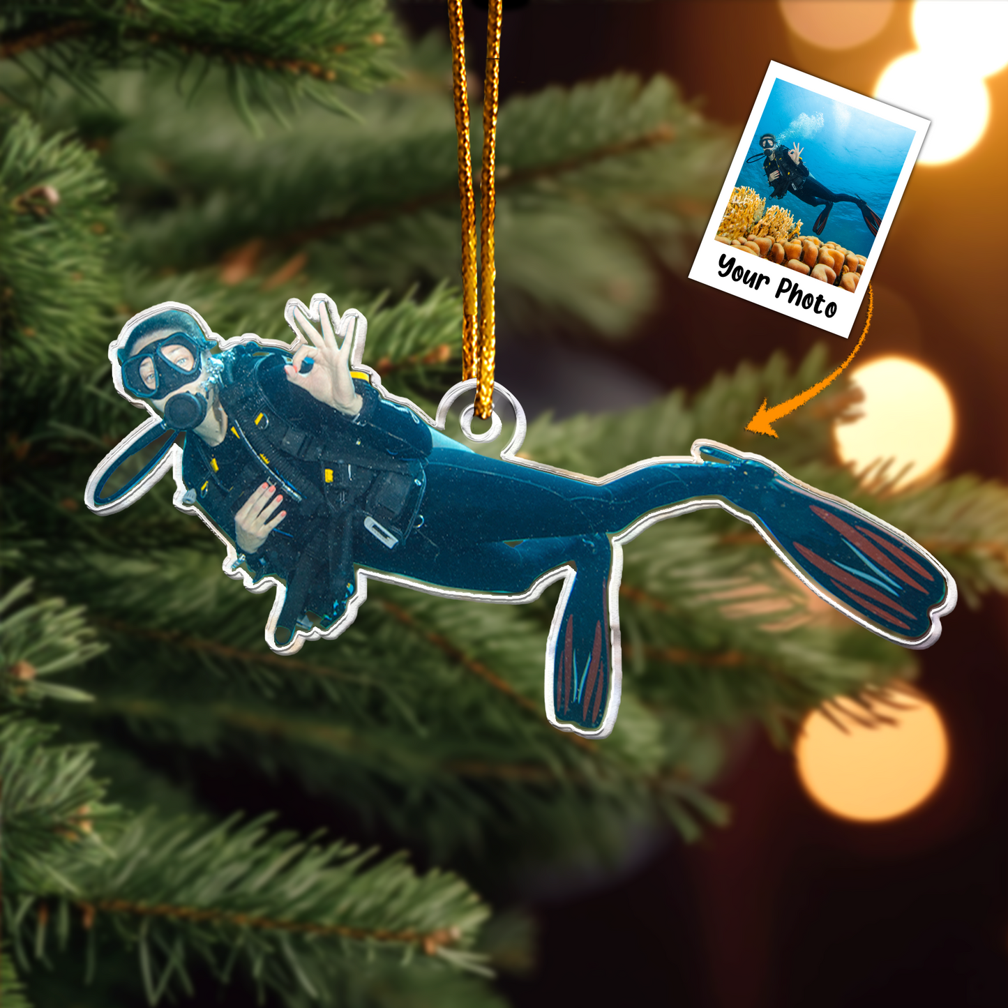 Scuba Diving Christmas Ornament For Diver - Personalized Acrylic Photo Ornament