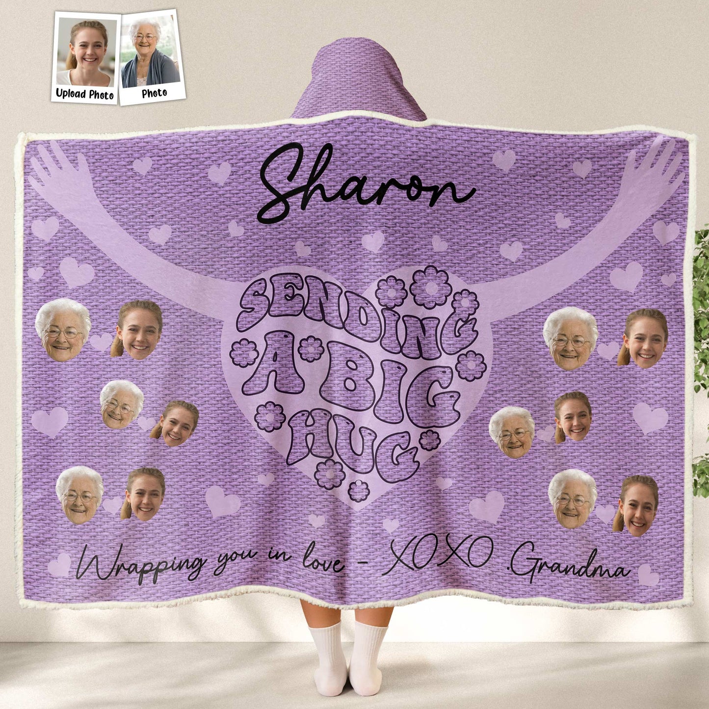 Sending A Big Hug - Personalized Photo Wearable Blanket Hoodie