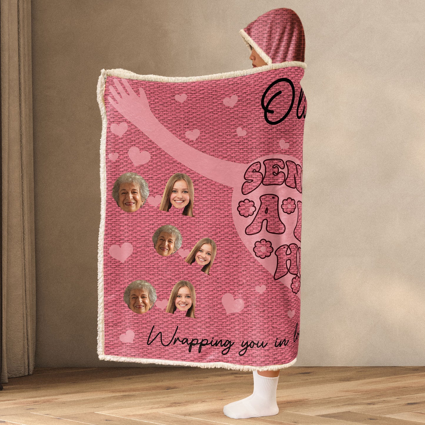 Sending A Big Hug - Personalized Photo Wearable Blanket Hoodie