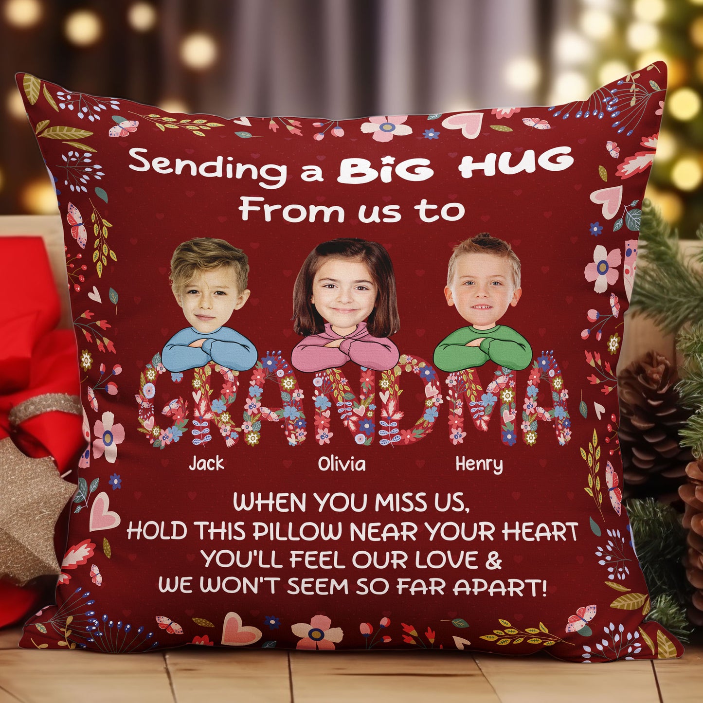 Sending A Big Hug - Personalized Photo Pillow (Insert Included)