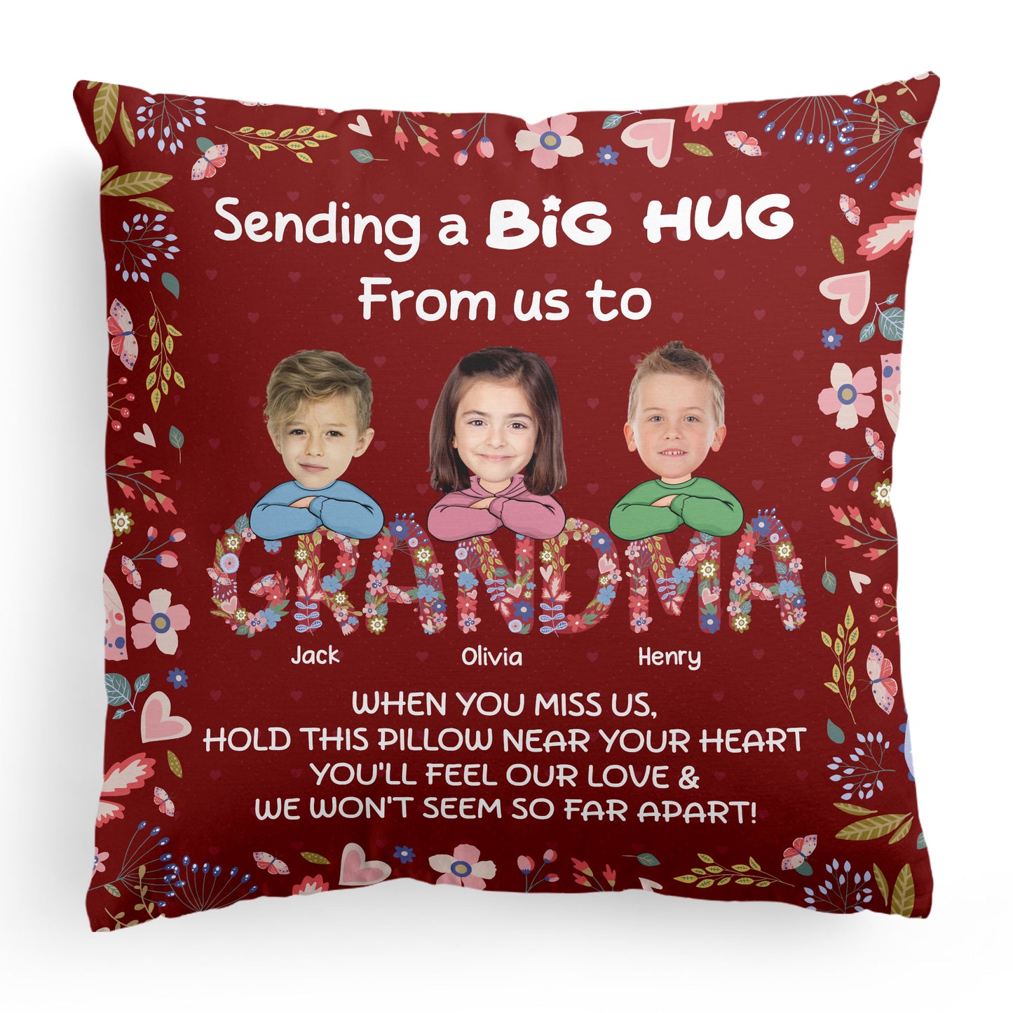 Sending A Big Hug - Personalized Photo Pillow (Insert Included)