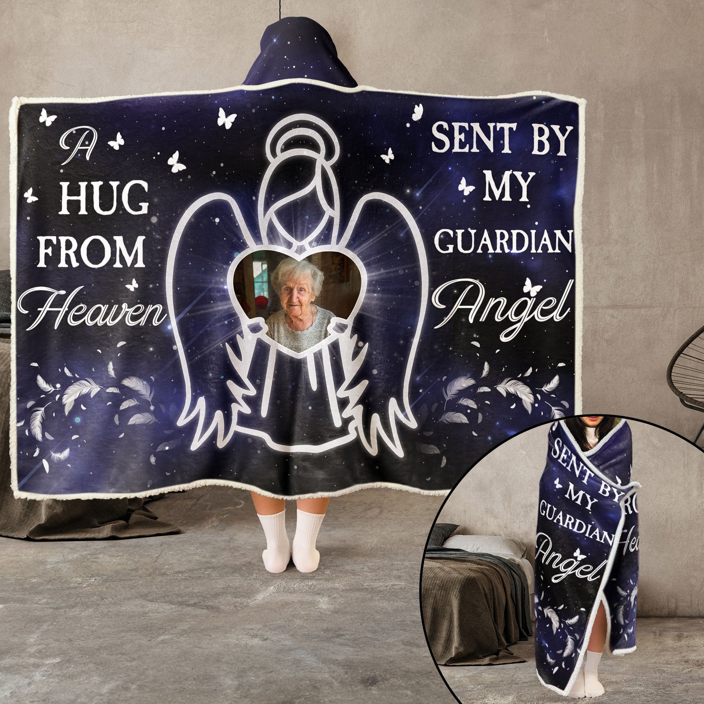 Sent By My Guardian Angel - Personalized Photo Wearable Blanket Hoodie