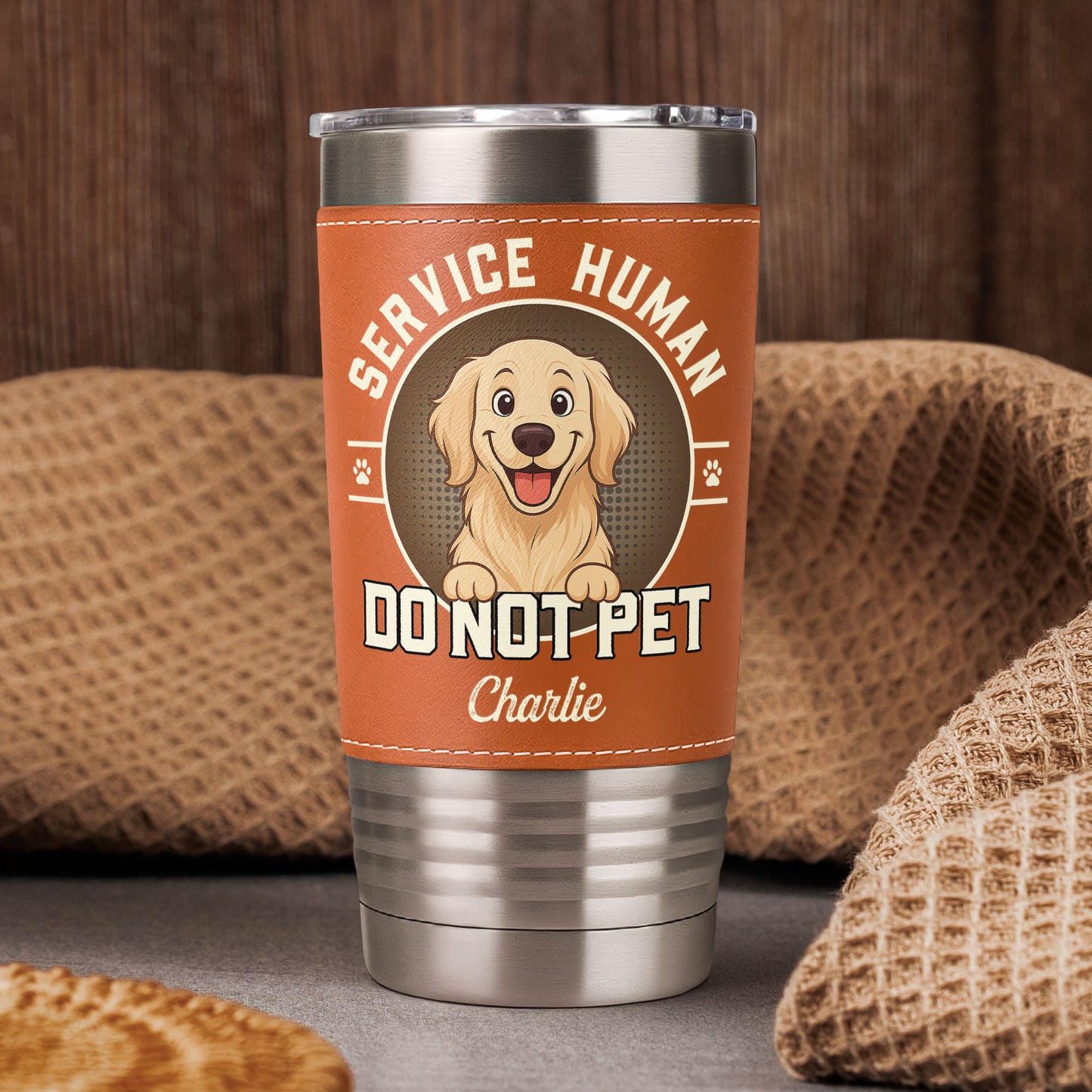Service Human - Dog New Version - Personalized 20oz Leather Wrapped Tumbler