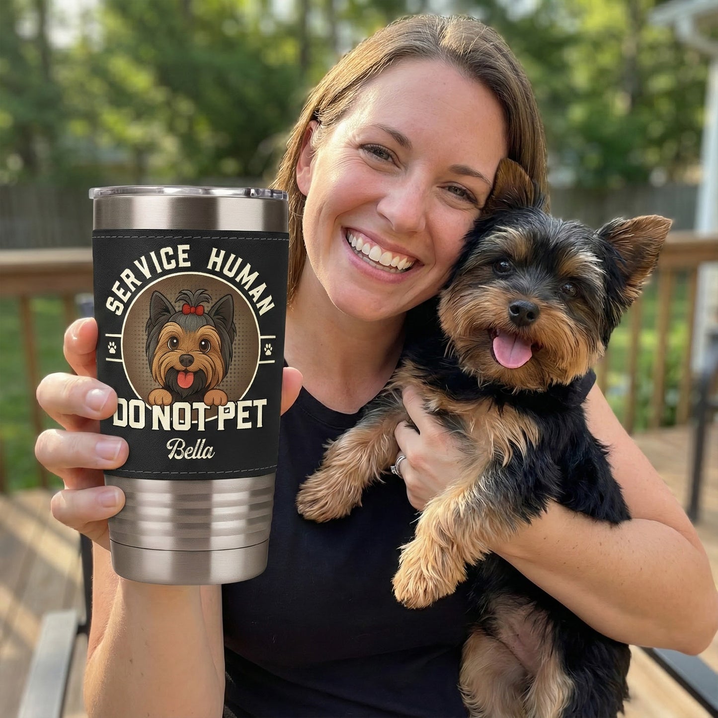 Service Human - Dog New Version - Personalized 20oz Leather Wrapped Tumbler