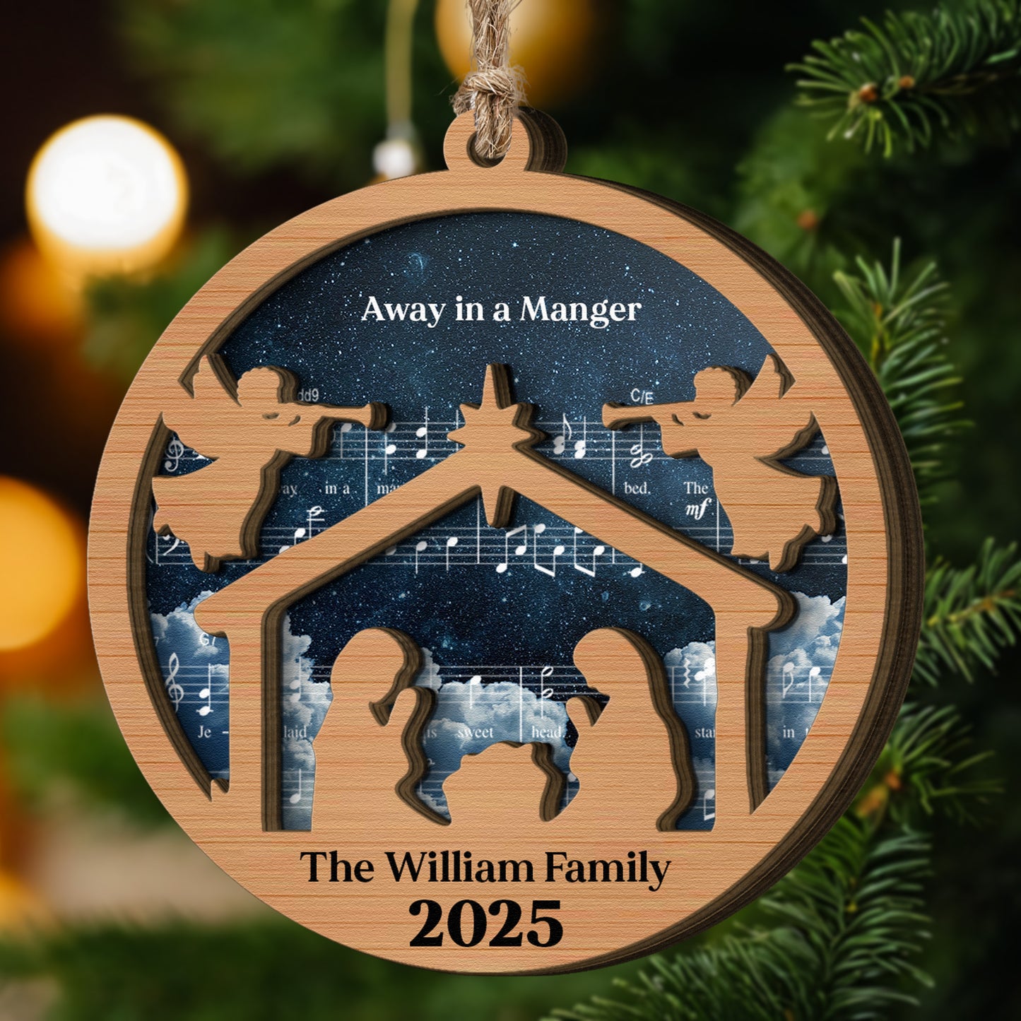 Set Of 5 Pieces Nativity Christmas With Music Sheet - Personalized Wooden Ornament