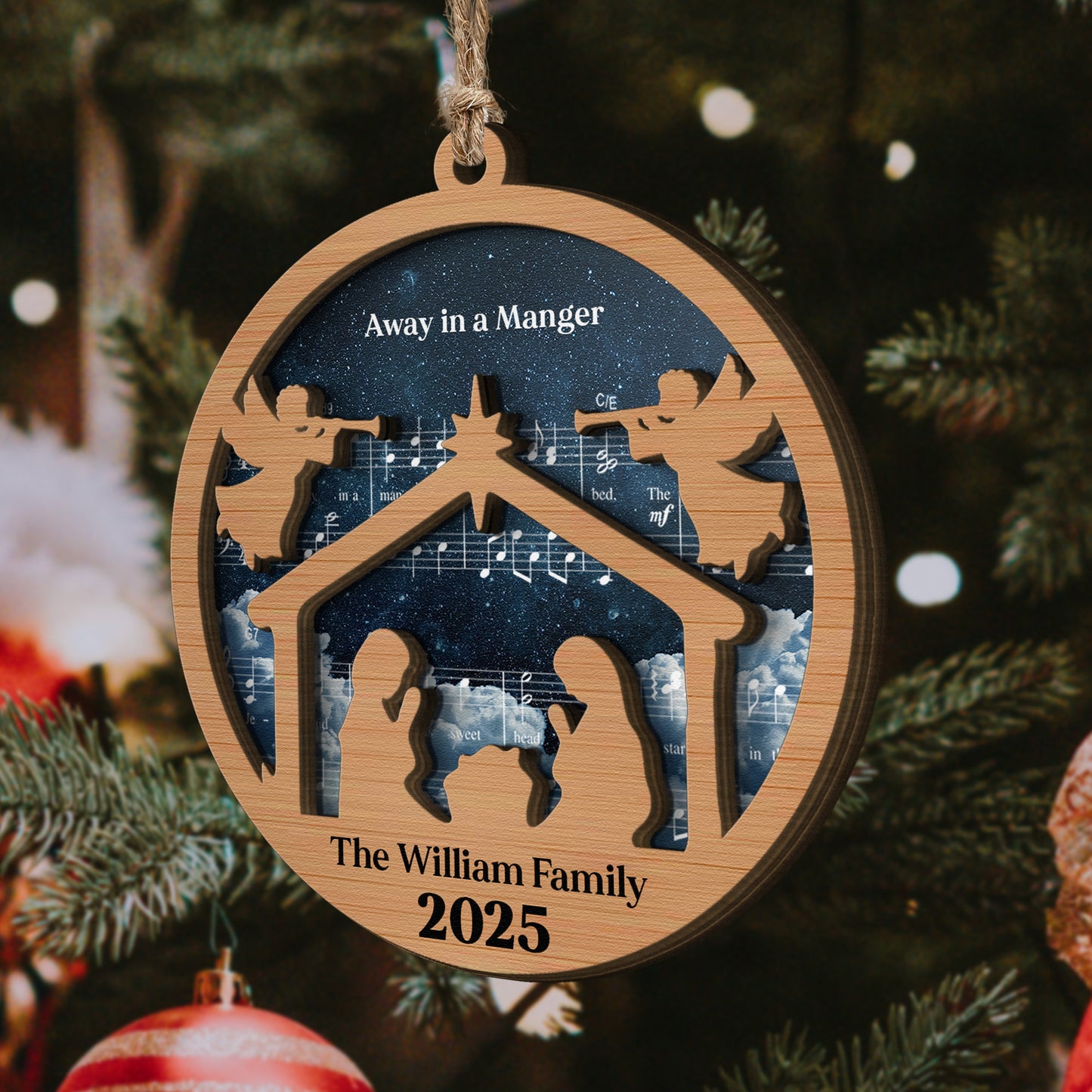 Set Of 5 Pieces Nativity Christmas With Music Sheet - Personalized Wooden Ornament