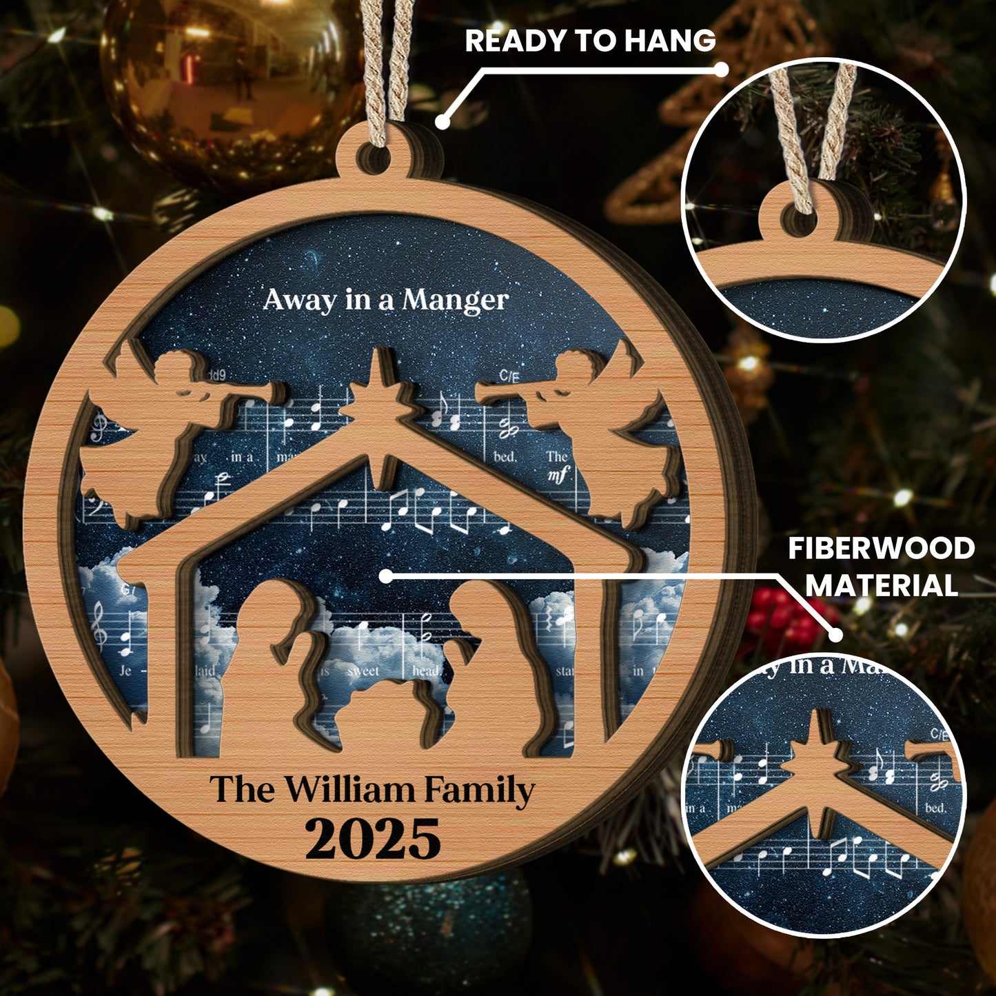 Set Of 5 Pieces Nativity Christmas With Music Sheet - Personalized Wooden Ornament