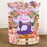 Sewing Basket, Craft Basket Custom Sewing Machine & Birth Flower Gift For Tailor, Sewing Grandma, Sewing Lovers - Personalized Basket