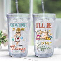 Sewing Is My Therapy - Personalized Acrylic Tumbler With Straw