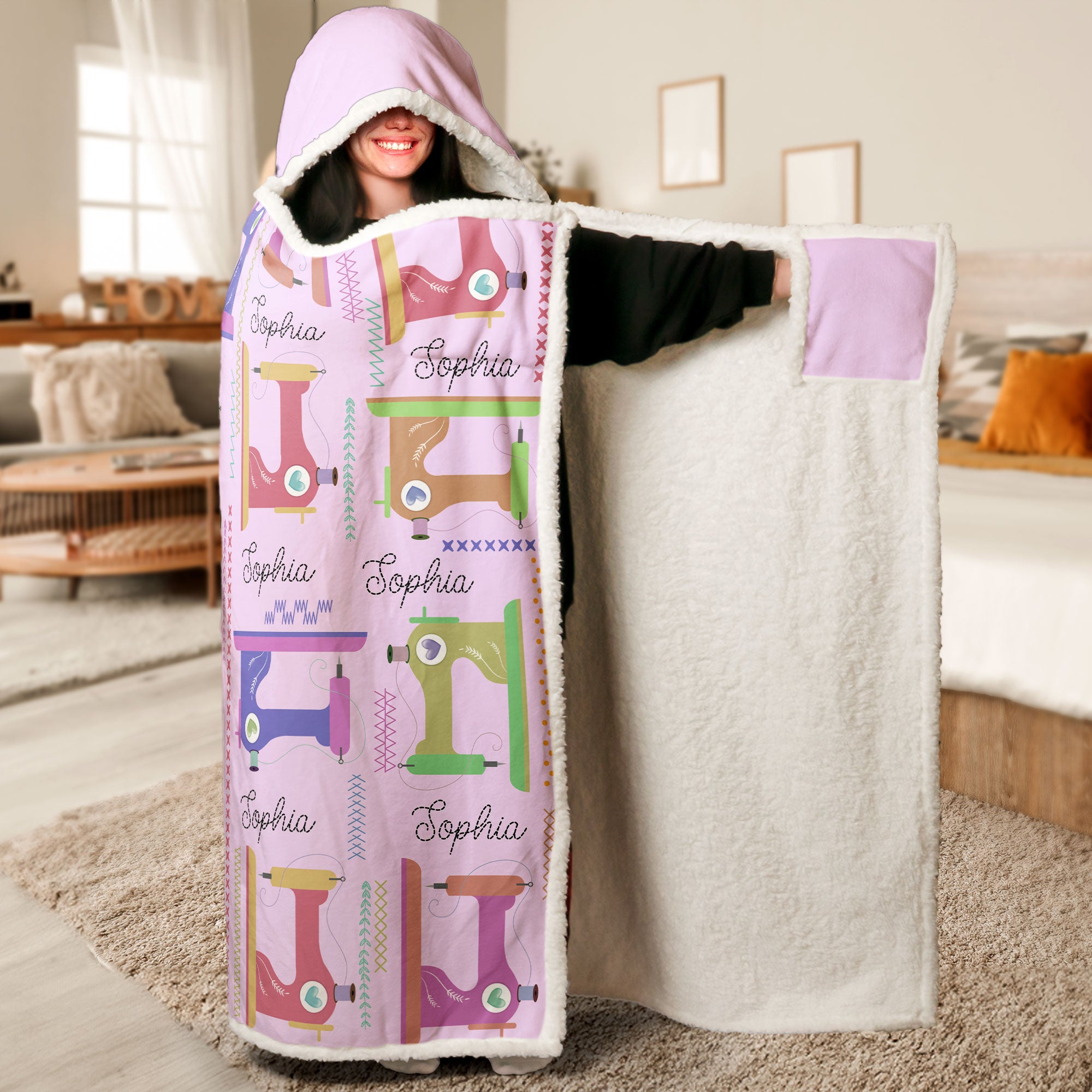 【済】。MCZ❤オーダーページ。ボアケット❤ Sewing Lover, Custom Name - Personalized Wearable Blanket Hoodie