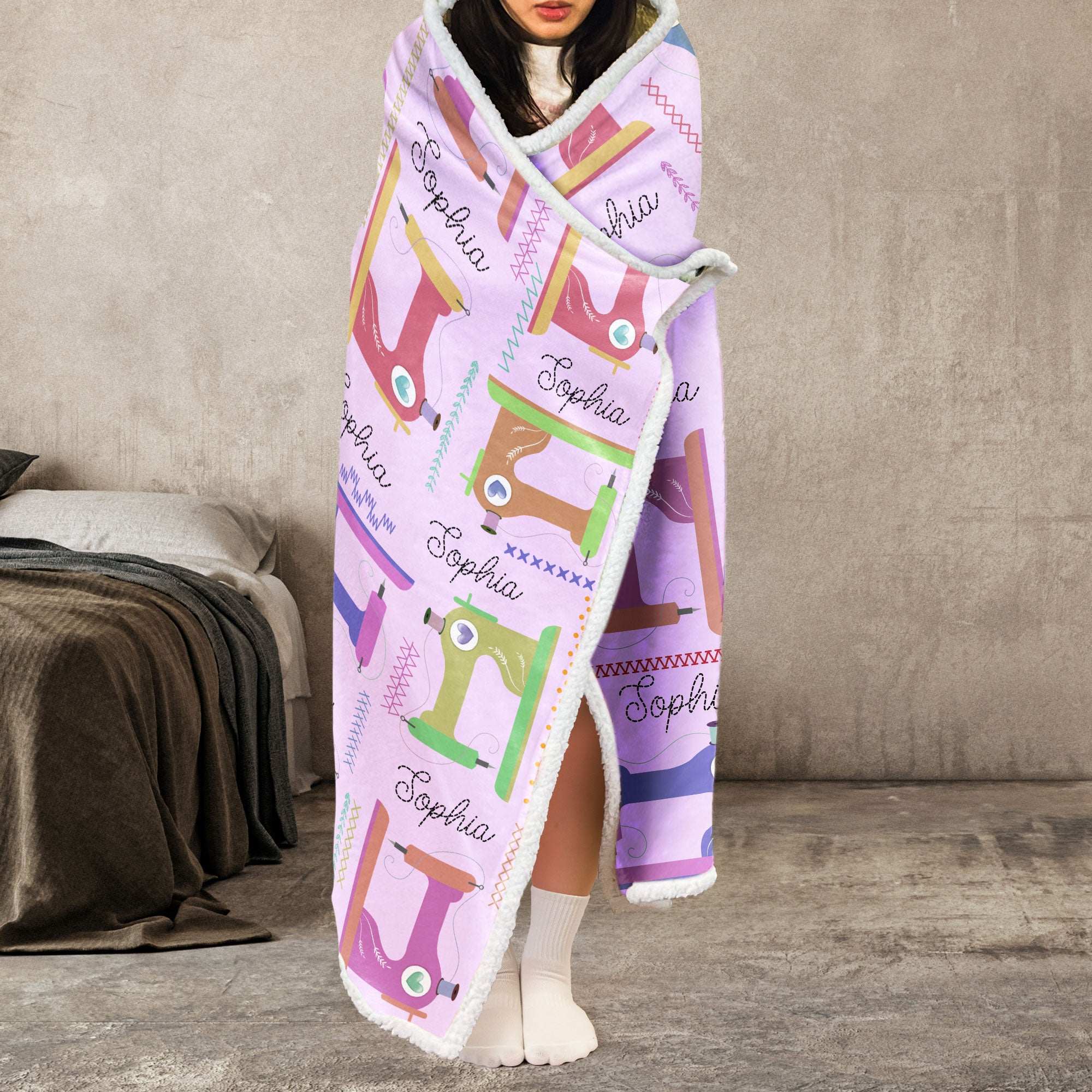 【済】。MCZ❤オーダーページ。ボアケット❤ Sewing Lover, Custom Name - Personalized Wearable Blanket Hoodie