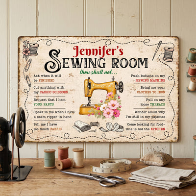 Sewing Room Thou Shalt Not… - Personalized Metal Sign
