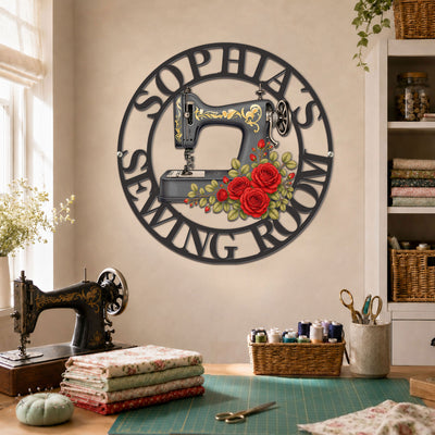 Sewing Room, Sewing Machine With Birth Flower - Personalized Metal Sign