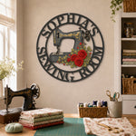 Sewing Room, Sewing Machine With Birth Flower - Personalized Metal Sign