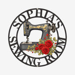 Sewing Room, Sewing Machine With Birth Flower - Personalized Metal Sign