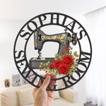 Sewing Room, Sewing Machine With Birth Flower - Personalized Metal Sign